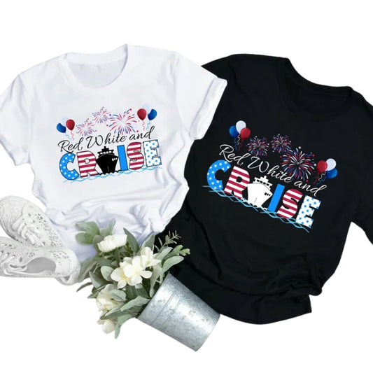 Red White And Cruise Matching Family T Shirts For 4th Of July, Independence Day Cruise Trip Matching Shirts For Family ET0632