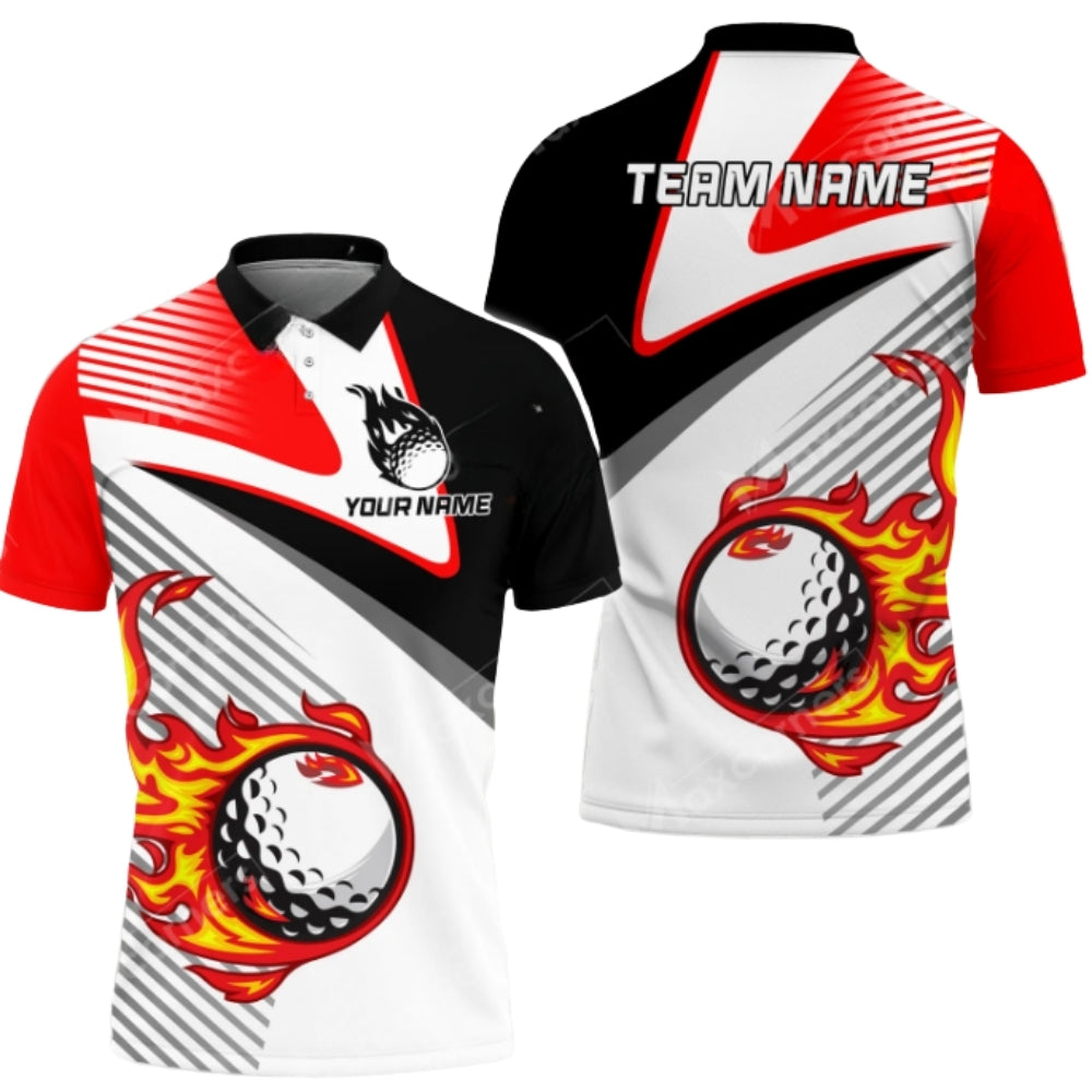 Custom Flaming Ball Golf Men's Polo Shirts, Custom Flame Golf Team Shirts GZ0248