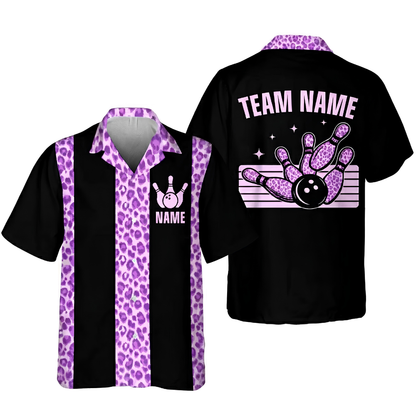 Custom Leopard Bowling Hawaiian Shirt For Women Men, Custom Leopard Bowling Team Shirts BE0205