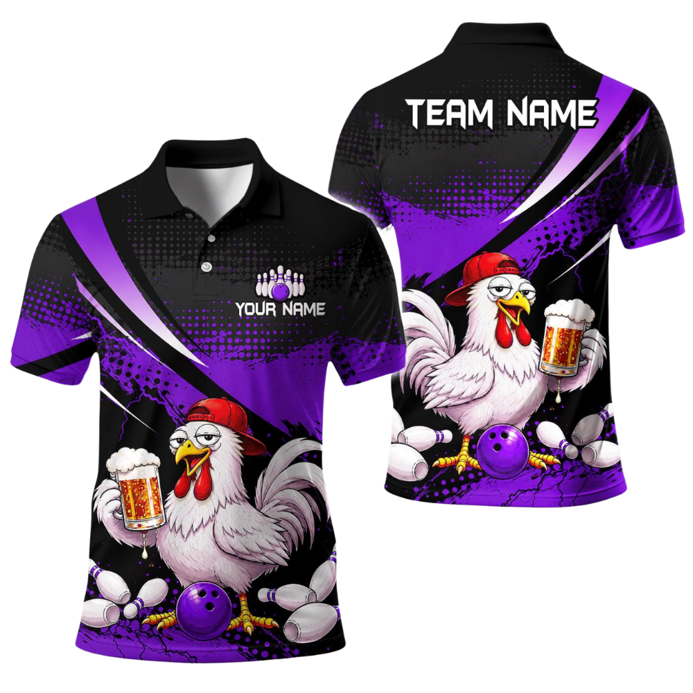 Custom Rooster Beer Bowling Polo Shirt For Men, Custom Chicken Bowling Team Shirts BE0206