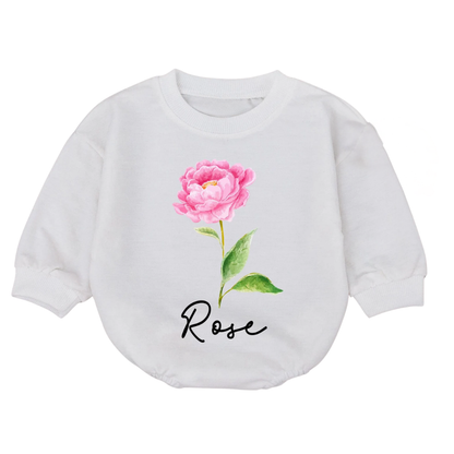 Custom Birth Month Flower Baby Romper Sweatshirt, Custom Name Floral Baby Romper Sweatshirt BB0083