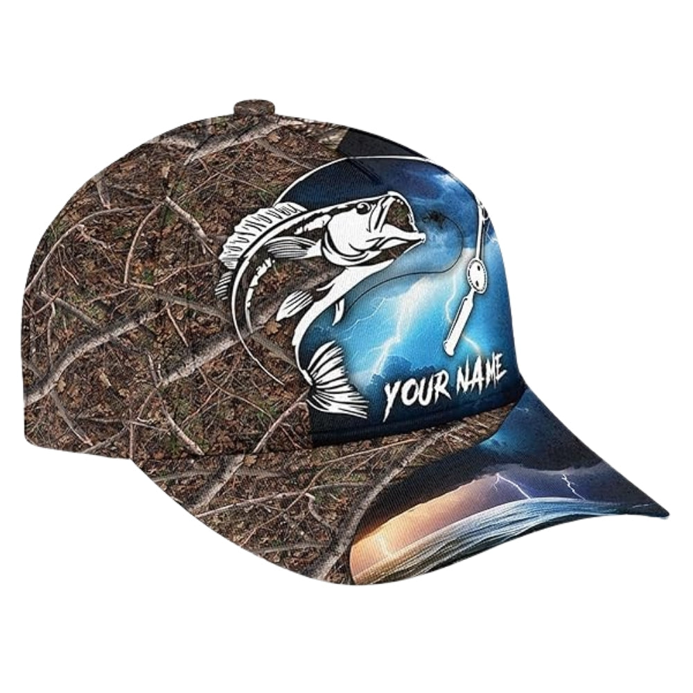 Custom Largemouth Bass Camo 3D Baseball Cap, Custom Bass Fishing Caps Hats CP0202
