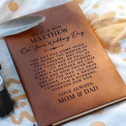 Our Son On His Wedding Day Personalized Leather Journal, Personalized Wedding Leather Journal For Son WD0145