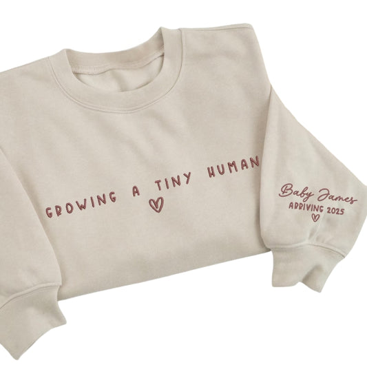 Embroidered Growing A Tiny Human Pregnancy Sweatshirt, Pregnancy Announcement Sweatshirt 2D0543