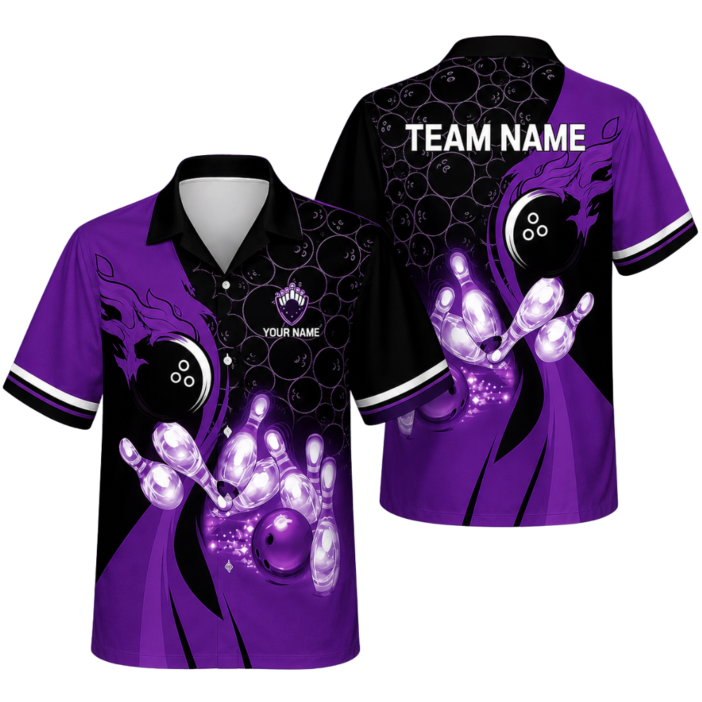 Custom Blue Flame Bowling Hawaiian Shirt For Men Women, Custom Flame Team Bowling Shirts BE0189