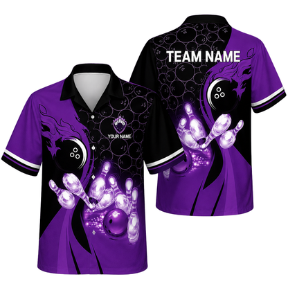 Custom Blue Flame Bowling Hawaiian Shirt For Men Women, Custom Flame Team Bowling Shirts BE0189