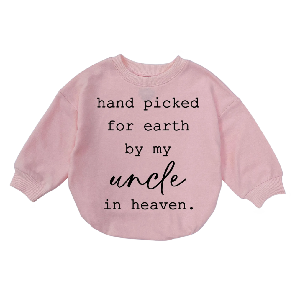 Hand Picked For Earth By My Uncle In Heaven Custom Baby Romper Sweatshirt, Custom Memorial Baby Romper Sweater BB0716