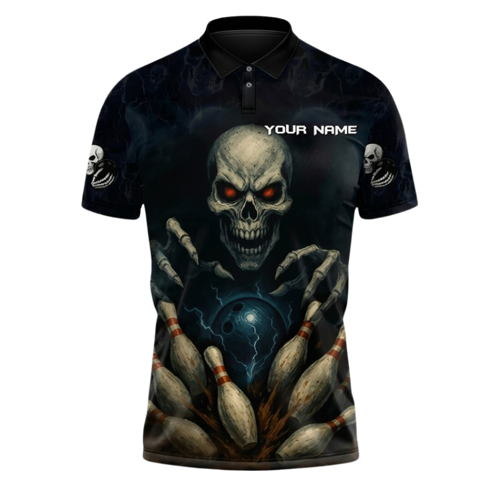 Custom Grim Reaper Bowling Polo Shirt For Men, Custom Skull Team Bowling Shirt BZ1093