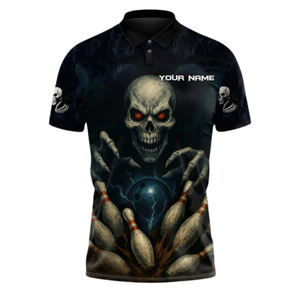 Custom Grim Reaper Bowling Polo Shirt For Men, Custom Skull Team Bowling Shirt BZ1093