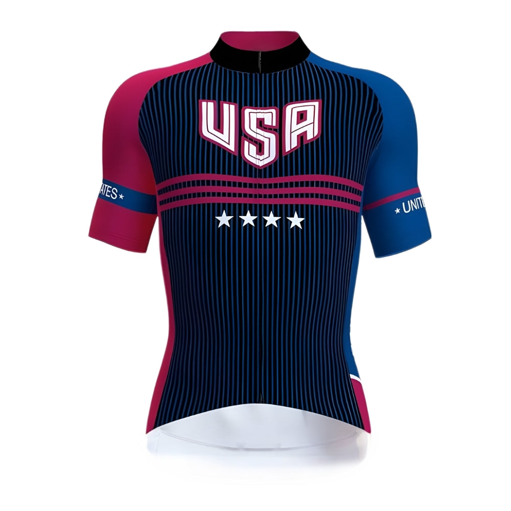 Blue And Red USA Cycling Short Sleeve Jersey For Mens, Patriotic Cycle Jerseys CZ0061