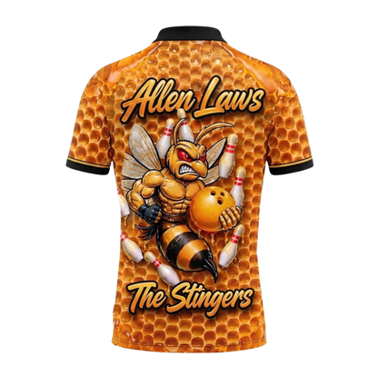 Custom Bee Yellow Bowling Polo Shirts For Men, Custom Bee Team Bowling Shirts BZ1057