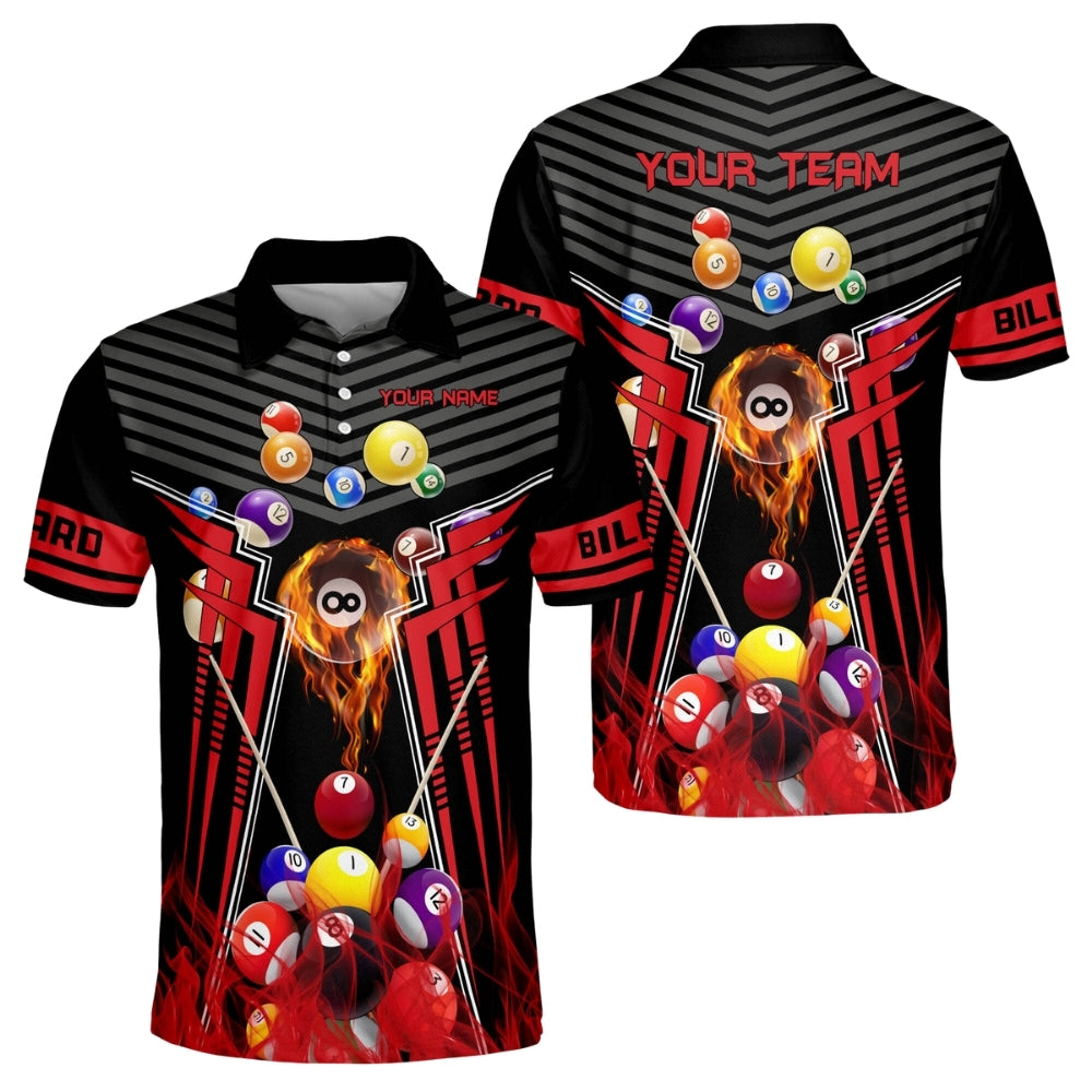 Custom Team Black And Red Billiard Men Polo Shirts, Custom Pool Billiard Shirts For Team BIZ0160