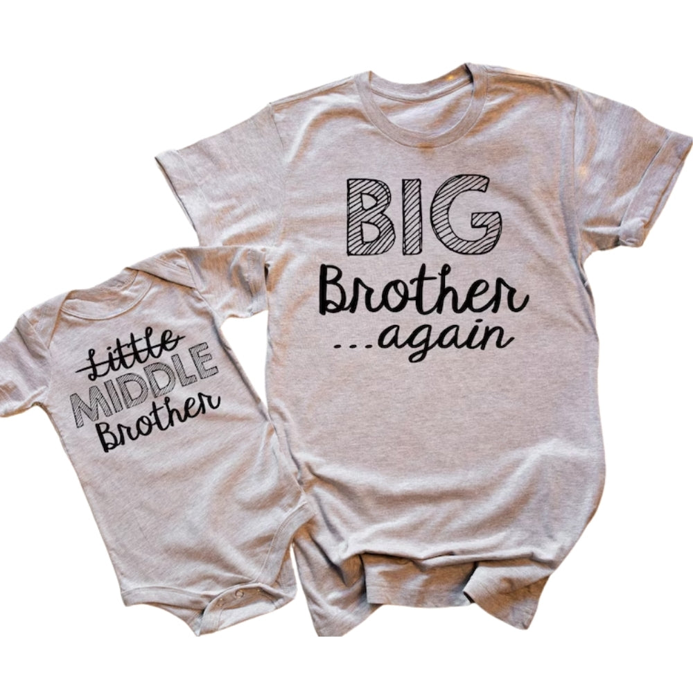 Big Bother Again Middle Brother Matching Baby Announcement Sibling T Shirt, Pregnancy Announcement Family Matching Shirts For Siblings ET1014