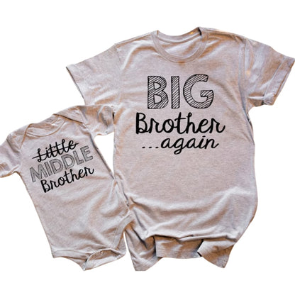 Big Bother Again Middle Brother Matching Baby Announcement Sibling T Shirt, Pregnancy Announcement Family Matching Shirts For Siblings ET1014