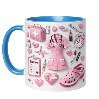 Personalized Nurse Pink 3D Printed Coffee Mug, Custom Name Mug Cup For Nurse ET0111
