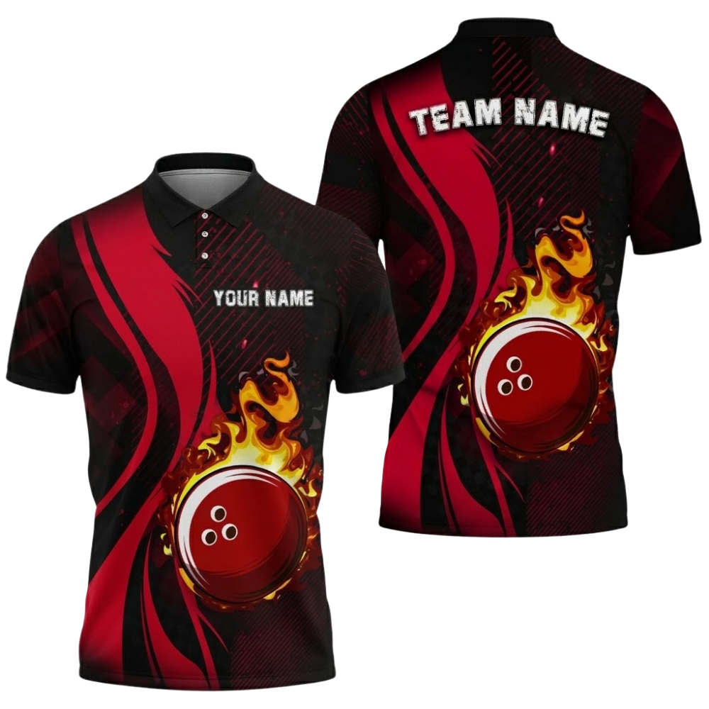Custom Blue Flame Ball Bowling Polo Shirt For Men, Custom Flame Team Bowling Shirts BZ0746