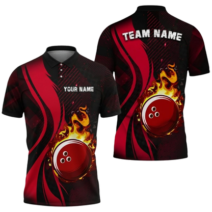 Custom Blue Flame Ball Bowling Polo Shirt For Men, Custom Flame Team Bowling Shirts BZ0746