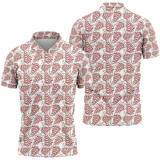 Men's Xmas Tree Cake Golf Polo Shirt Red White, Christmas Golf Shirts GZ0345