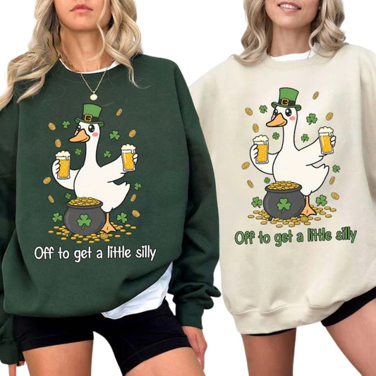 Off To Get A Little Silly Goose And Beer Shamrock Sweatshirt, Funny Beer Goose Lovers Sweatshirt For Patrick's Day 2D0860