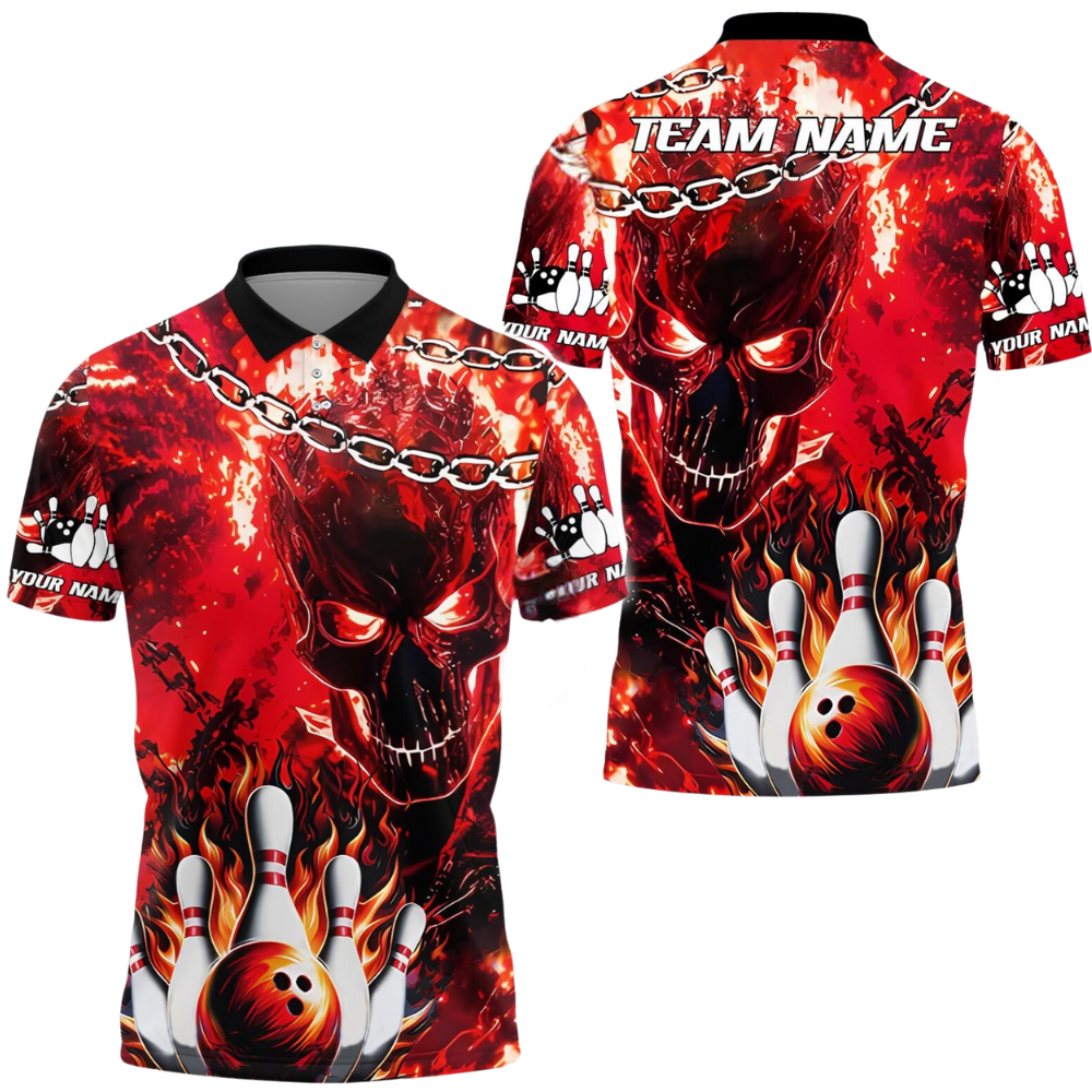 Custom Skeleton Blue Bowling Polo Shirt Mens, Custom Skull Bowling Team Shirts BE0209