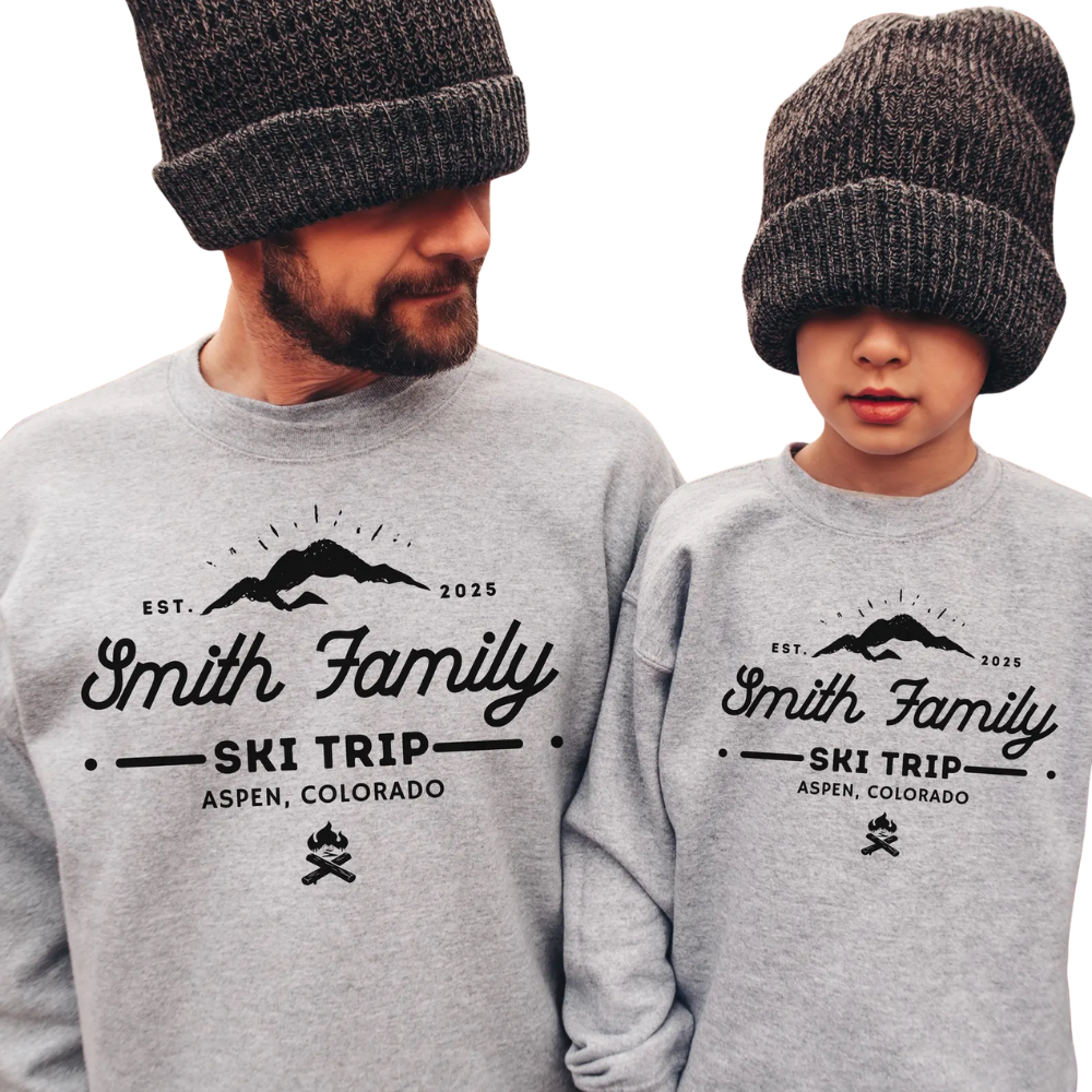 Custom Family Name Ski Trip Matching Sweatshirts, Custom Ski Vacation Sweatshirt For Family ET1346