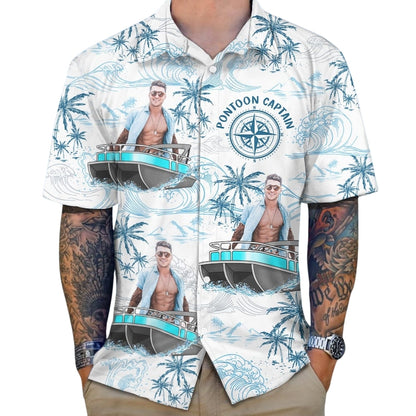 Pontoon Captain Custom Photo Beach Hawaiian Shirt For Men, Custom Boating Pontoon Hawaiian Shirt With Photo HE0493