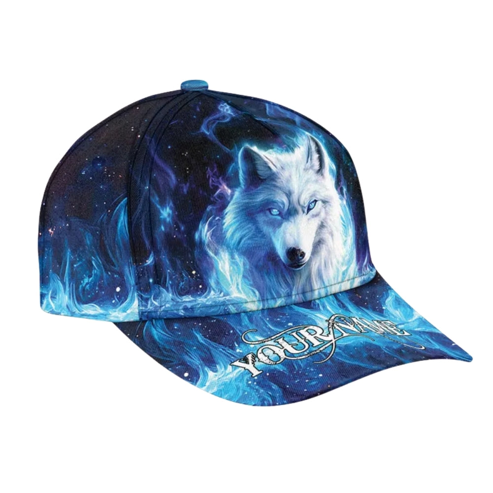 Custom Wolf Blue Flame 3D Baseball Cap, Custom Wolf Hats Caps CP0075