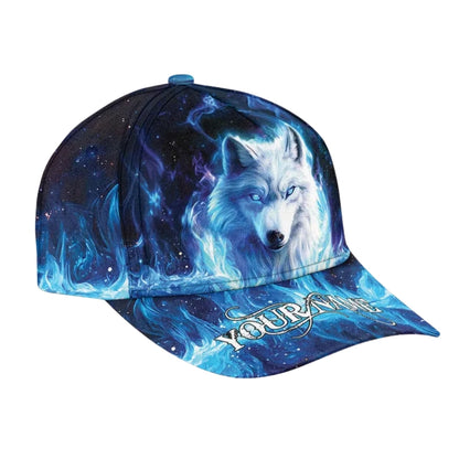 Custom Wolf Blue Flame 3D Baseball Cap, Custom Wolf Hats Caps CP0075