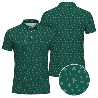 Men's Doctor Pattern Green Golf Polo Shirt, Medical Golf Shirts For Doctor GE0487