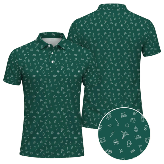 Men's Doctor Pattern Green Golf Polo Shirt, Medical Golf Shirts For Doctor GE0487