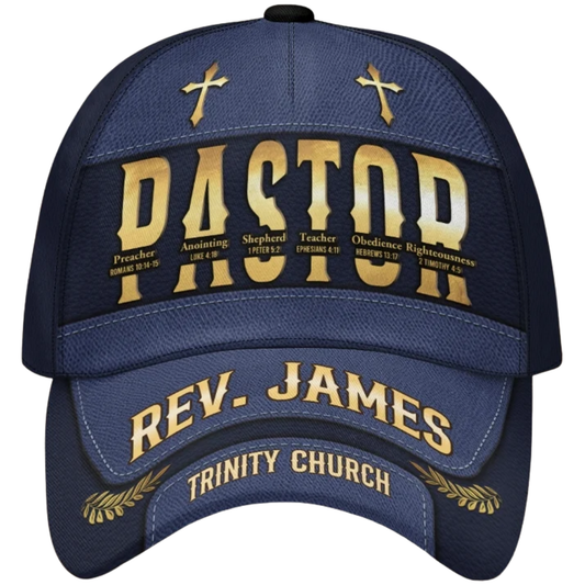 Personalized Pastor Baseball 3D Printed Cap, Custom Pastor Hats With Church Name CP0583