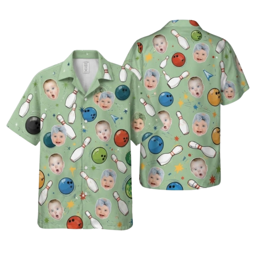 Custom Face Bowling Hawaiian Shirt For Men Navy, Custom Photo Bowling Shirts BE0276