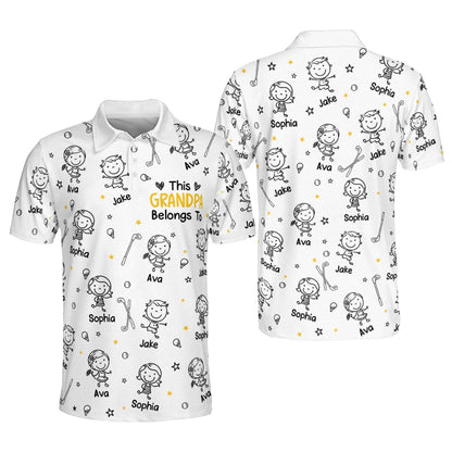 This Grandpa Belongs To Custom Kid Names Golf Polo Shirt Mens, Custom Golf Shirts For Father's Day GM0441
