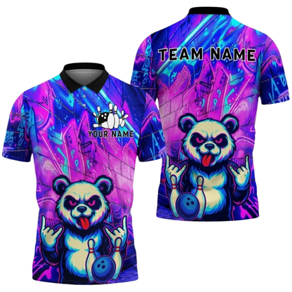Custom Panda Neon Bowling Polo Shirt For Men, Custom Panda Bowling Team Shirts BZ0778
