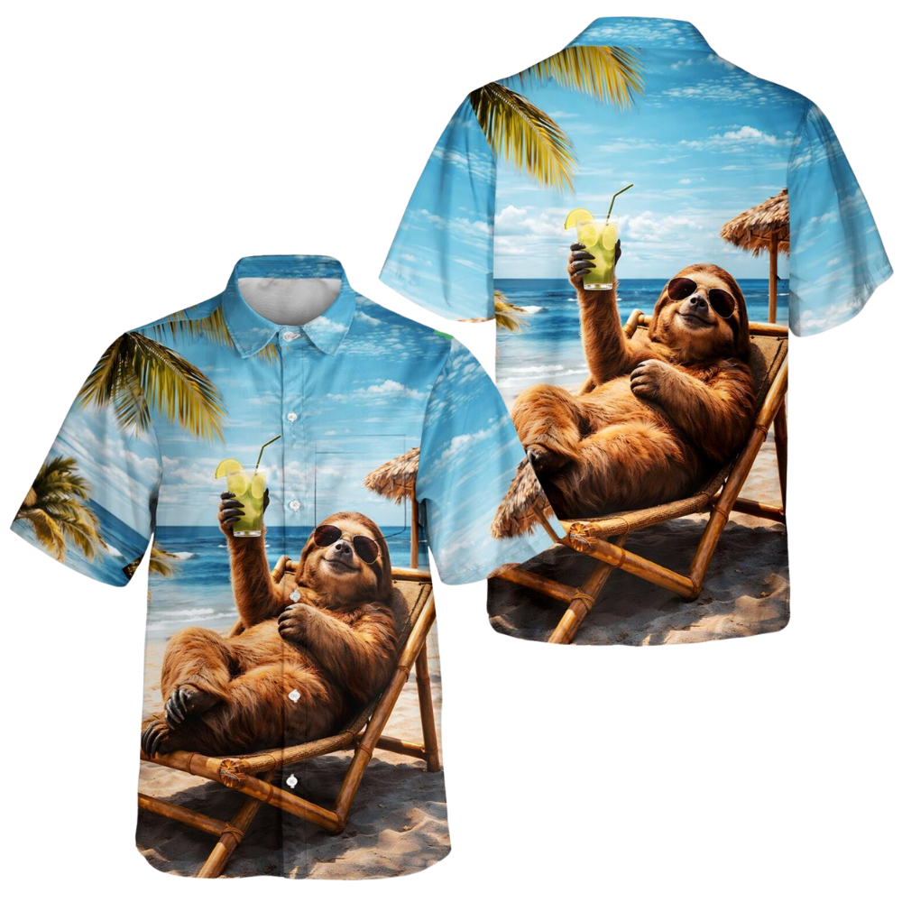 Funny Sloth Beach Hawaiian Shirt For Men Women, Sloth Aloha Hawaiian Shirt With Pocket HE0534