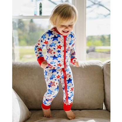 Red White And Blue Star USA Flag Baby Convertible Zippy Romper, Patriotic Baby Convertible Romper For 4th Of July BB0368