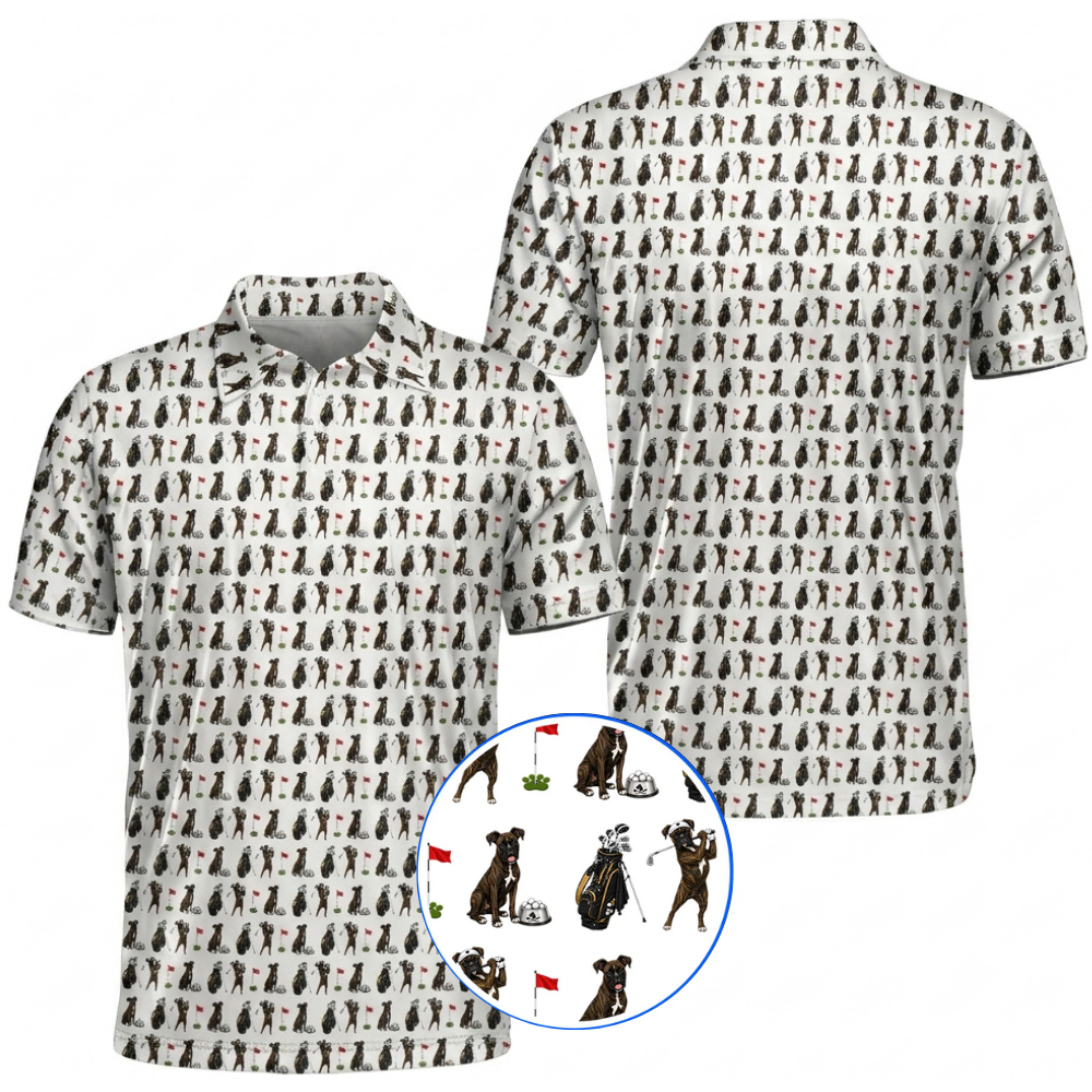 Men's Funny Brindle Boxer Golf Polo Shirt, Boxer Dog Lover Golf Shirt GZ0391