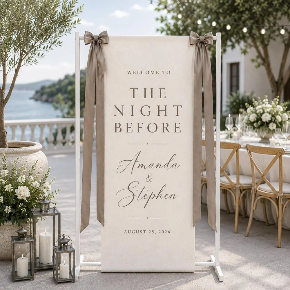 Personalized The Night Before Linen Fabric Welcome Banner, Custom Rehearsal Dinner Sign WD0406