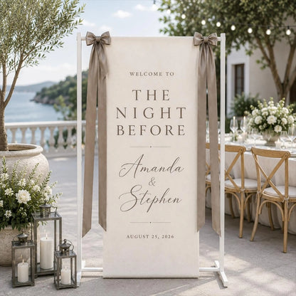 Personalized The Night Before Linen Fabric Welcome Banner, Custom Rehearsal Dinner Sign WD0406