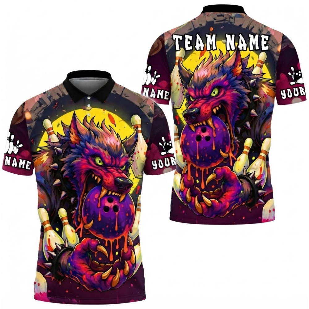 Custom Wolf Bowling Polo Shirt For Men, Custom Wolf Bowling Team Shirts BE0215