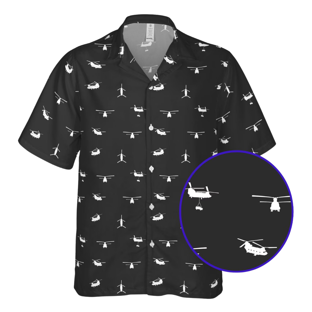 CH-47 Chinook Aircraft Men's Black Hawaiian Shirt, CH-47 Chinook Hawaiian Shirt HE0370