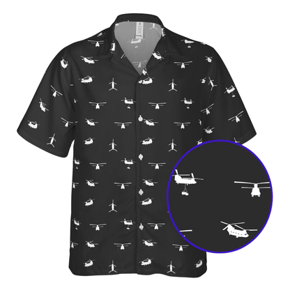 CH-47 Chinook Aircraft Men's Black Hawaiian Shirt, CH-47 Chinook Hawaiian Shirt HE0370