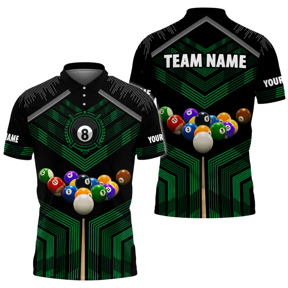 Custom Team 8 Ball Black Blue Billiard Men Polo Shirt, Custom Billiard Team Shirts BIZ0312