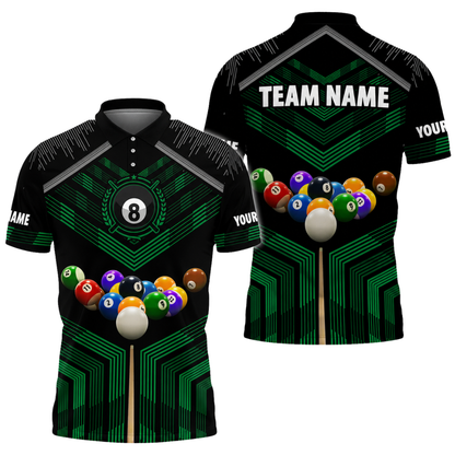Custom Team 8 Ball Black Blue Billiard Men Polo Shirt, Custom Billiard Team Shirts BIZ0312