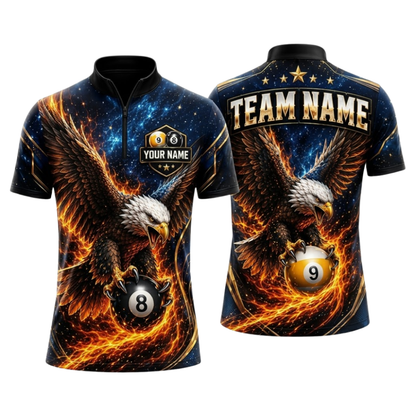 Custom Eagle 8 Ball 9 Ball Fire Men's Jersey Billiard Shirts, Custom Eagle Billiard Shirts For Team BIZ0331