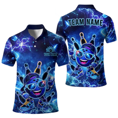 Funny Ball Custom Neon Green Bowling Polo Shirt For Men, Custom Bowling Team Shirts BE0254