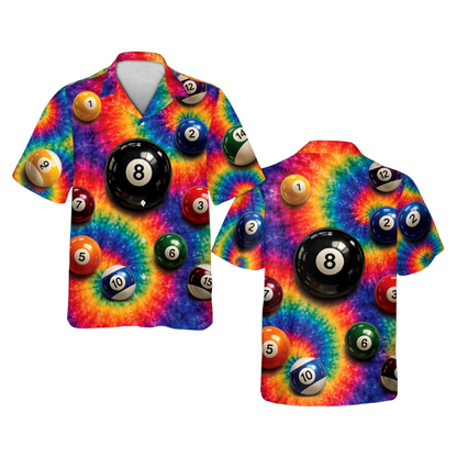 Tie Dye Billiard Hawaiian Shirts For Men, Tie Dye Hawaiian Billiard Shirts BIE0068