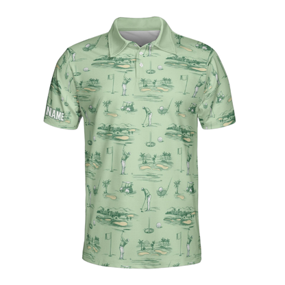 Custom Mens Green Golf Polo Shirt, Custom Name Golf Shirts GE0568