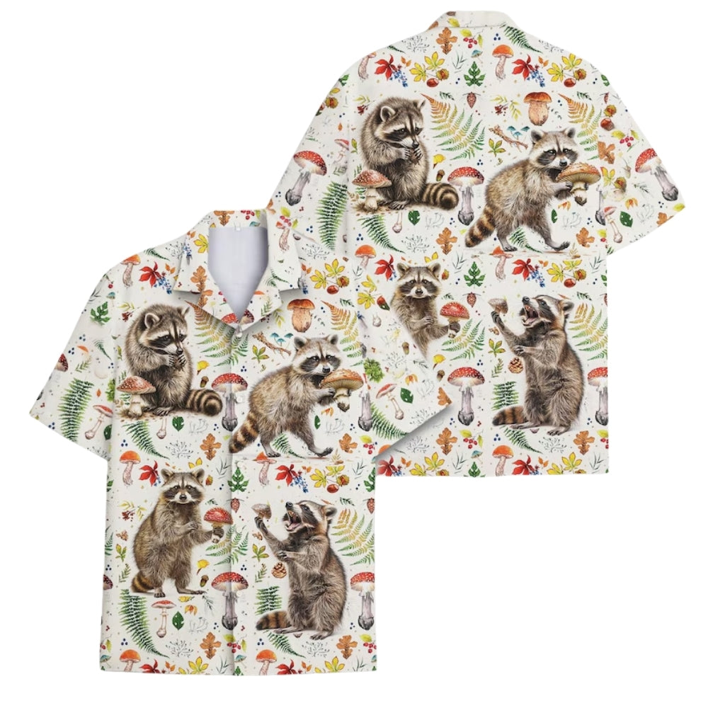 Raccoon And Mushroom Hawaiian Shirt, Racoon Lover Hawaiian Shirts HE0165