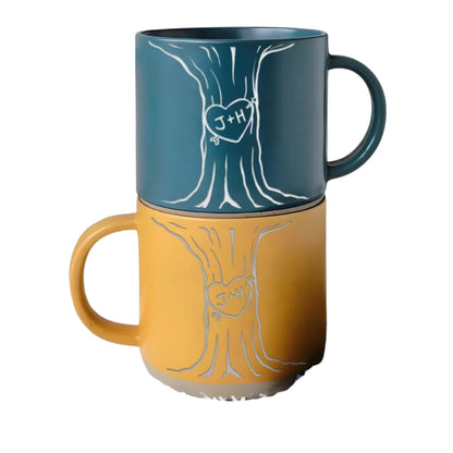 Custom Carved Initials In A Heart Tree Couple Pottery Mug, Custom Mug For Wedding Engagement Newlywed WD0011